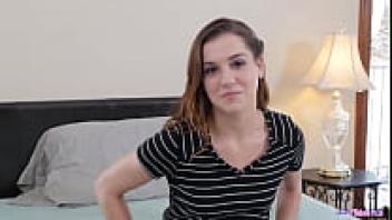 She displays her trimmed pussy in an interview with a pornstar.