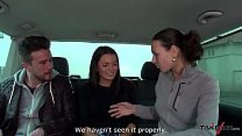 A hardcore organization is joined by Mea Melone and Wendy Moon in a driving automobile.