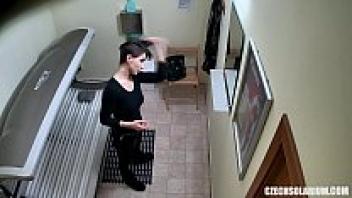 Sexy young woman with short hair seen on hidden camera