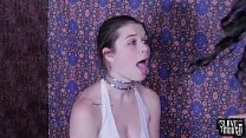 By her cold-hearted mistress, a teenage oral sex slave receives a b. face loving from her companion.
