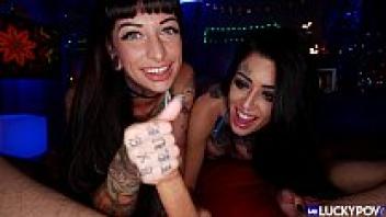 Threesome of Busty Inked Brunette Babes