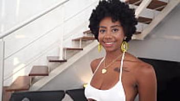 Ana Susage, who has gorgeous ebony breasts, has a white enormous cock (Anal, 0% pussy, deep throat, spit, rim, IR -BW/WM) that loves her ass and throat.