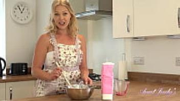 In the kitchen is Aunt Judy, a charming 43-year-old British MILF Abi.