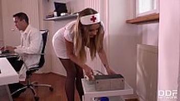 At the XXX clinic, attractive nurse Candy Alexa was handcuffed, gagged, and adored.