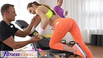 Exercise Rooms After her sweaty workout, the teen beauty receives affection.