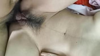 Close-up of a friend's wife's hairy pussy in love