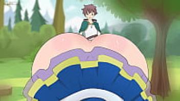 God's blessing on this wonderful world! Aqua wore a skirt that was too short to entice Kazuma.