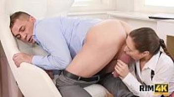 RIM4K. The lovely wife rims and puts on her uniform.