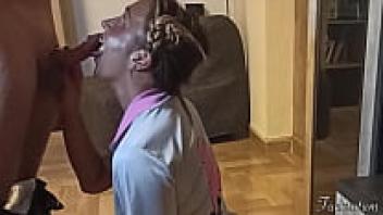 This is the first time a silly Follege cheerleader has asked for a trick or treat. She is tricked by an elderly man who has his cock in her mouth. The Great Deepthroat. His big cumshot covered her adorable face and uniform. Teen Perfect Blowjob for Halloween.
