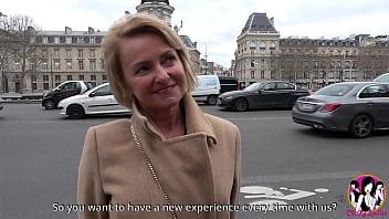 Cynthia, a 50-year-old blonde milf, is experiencing an intense gangbang.