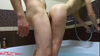 Showering, blowjobs, steamy standing sex in the restroom, and soapy baths