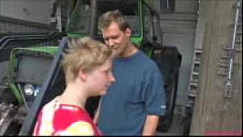 The ugly, plump, blonde boss of the garage loves her staff and eats his sperm.