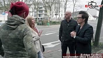 Public recognition of a German blonde big-titted milf during a street flirt
