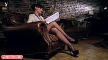 Jeny Smith's upskirt, no underwear, and foot fetish