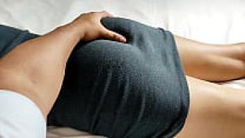 My step-sister-in-law hurt her leg and needs a massage, and her husband is not here. Time to take advantage of her sub English Jav.